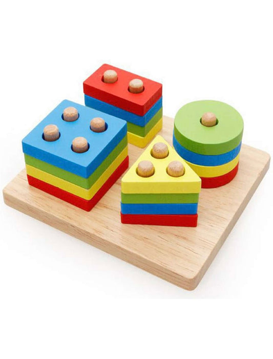 Wooden Geometric Building Puzzle Matching Toys For Kids